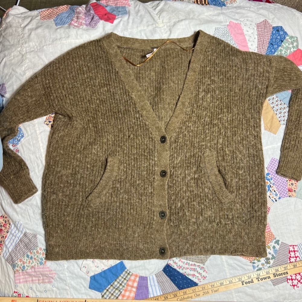 Free People Alpaca Wool Blend Cardigan Sweater Brown V-Neck XS Oversized Pockets